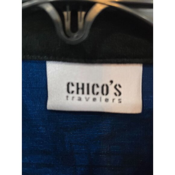 Chico's Shirt Women's XL 2 Blue Travelers Over Shirt Artsy Art To Wear Stretch - Picture 7 of 8
